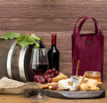 Portabottiglie Doppio In Tela E Pelle Piena Bordeaux Marrone