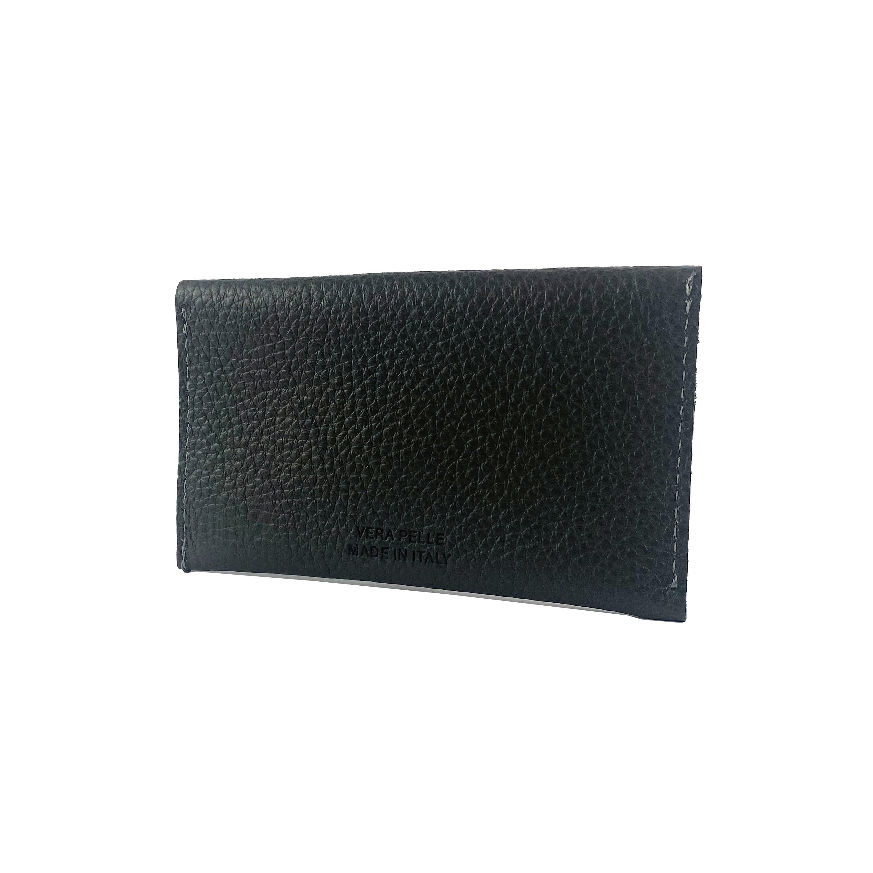 Pochette Kaili Con Patta In Pelle Pieno Grano Nera Made In Italia 13x8cm