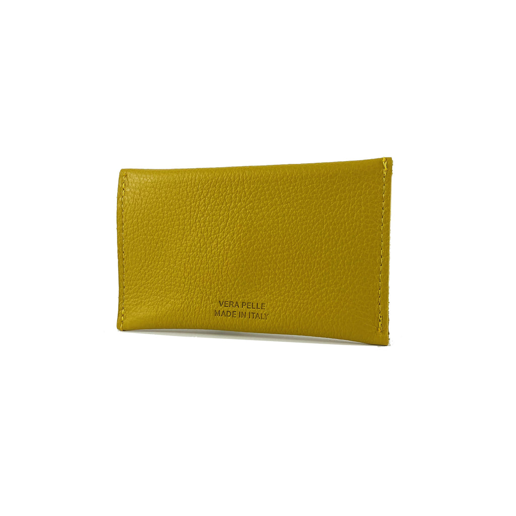 Custodia Flap In Vera Pelle Pieno Grano Dollar Giallo 13x8 Cm Con Scatola Regalo