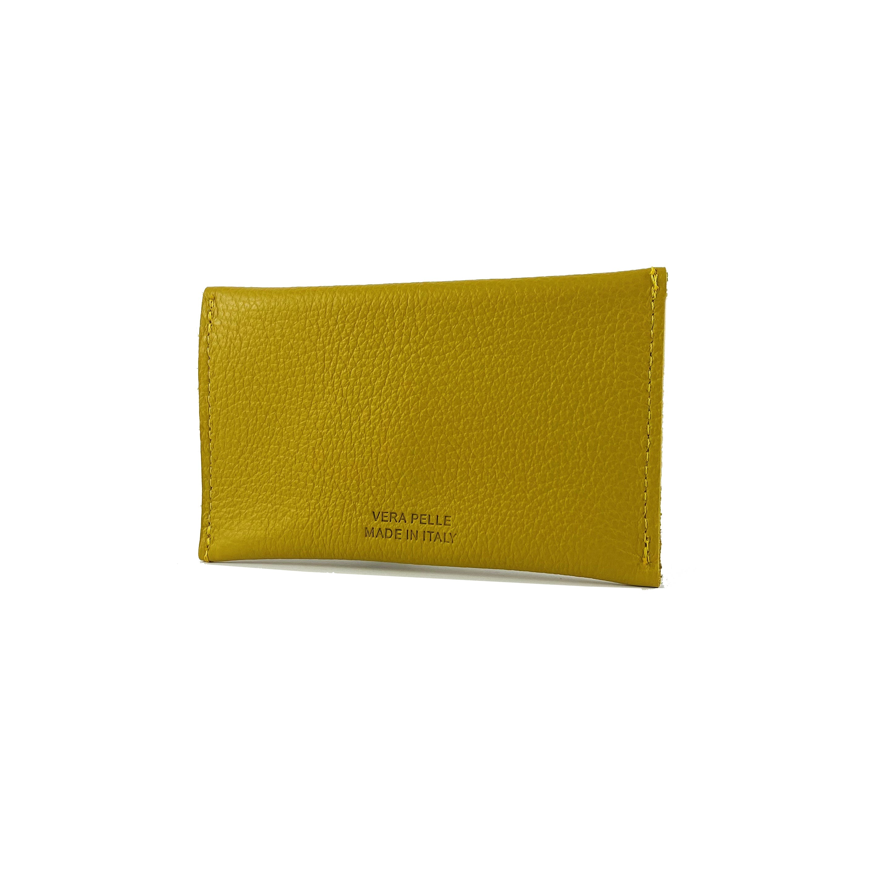 Custodia Flap In Vera Pelle Pieno Grano Dollar Giallo 13x8 Cm Con Scatola Regalo