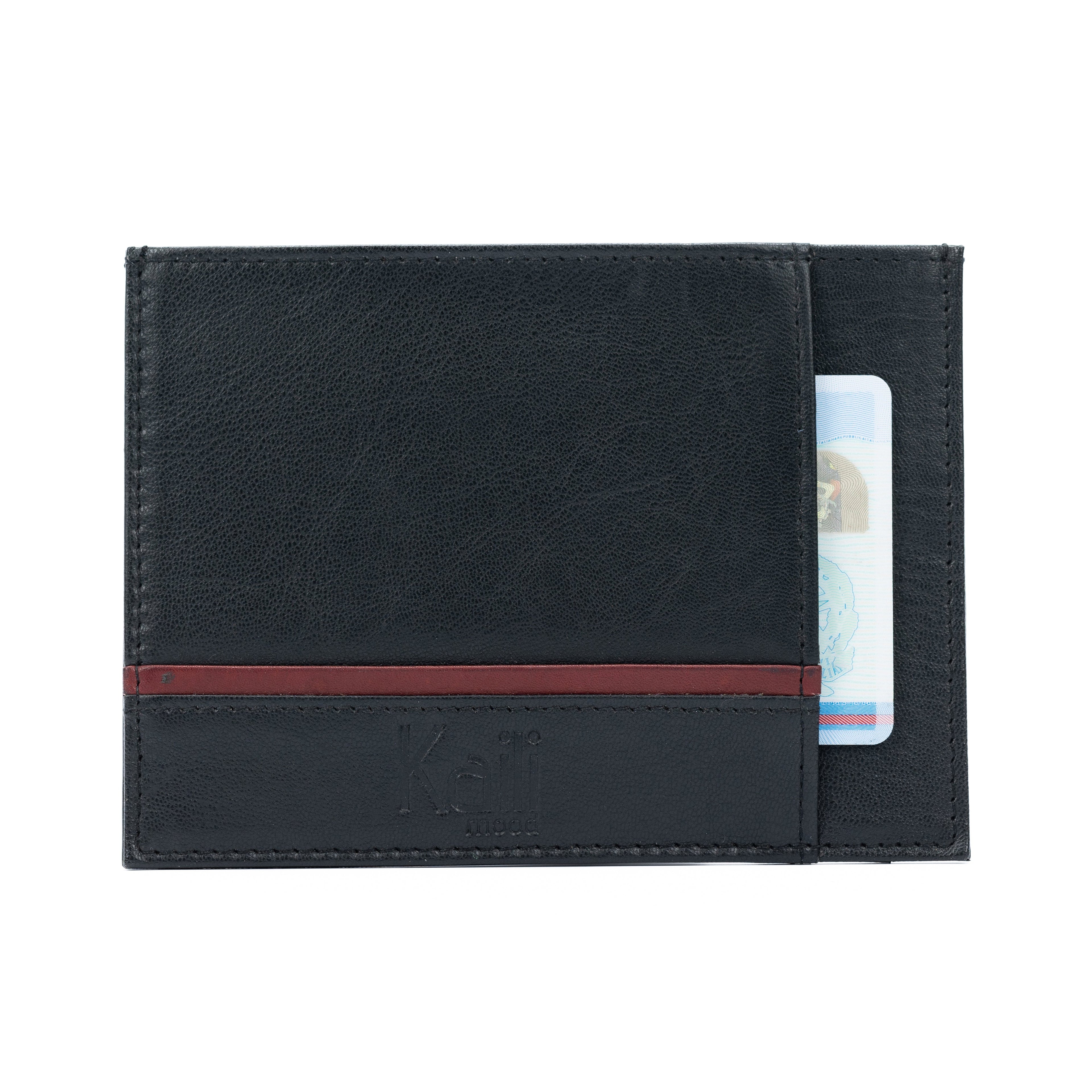 Kaili Mood Portadocumenti Carte di Credito in Vera Pelle Nero con Inserto Rosso