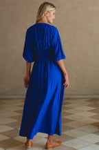 Abito Maxi in Rayon Kezas con Scollo a V Elasticizzato e Maniche Vaporose