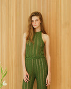 Top in Cotone Crochet Zigzag con Scollo Halter Orlo a Costine