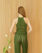 Top in Cotone Crochet Zigzag con Scollo Halter Orlo a Costine