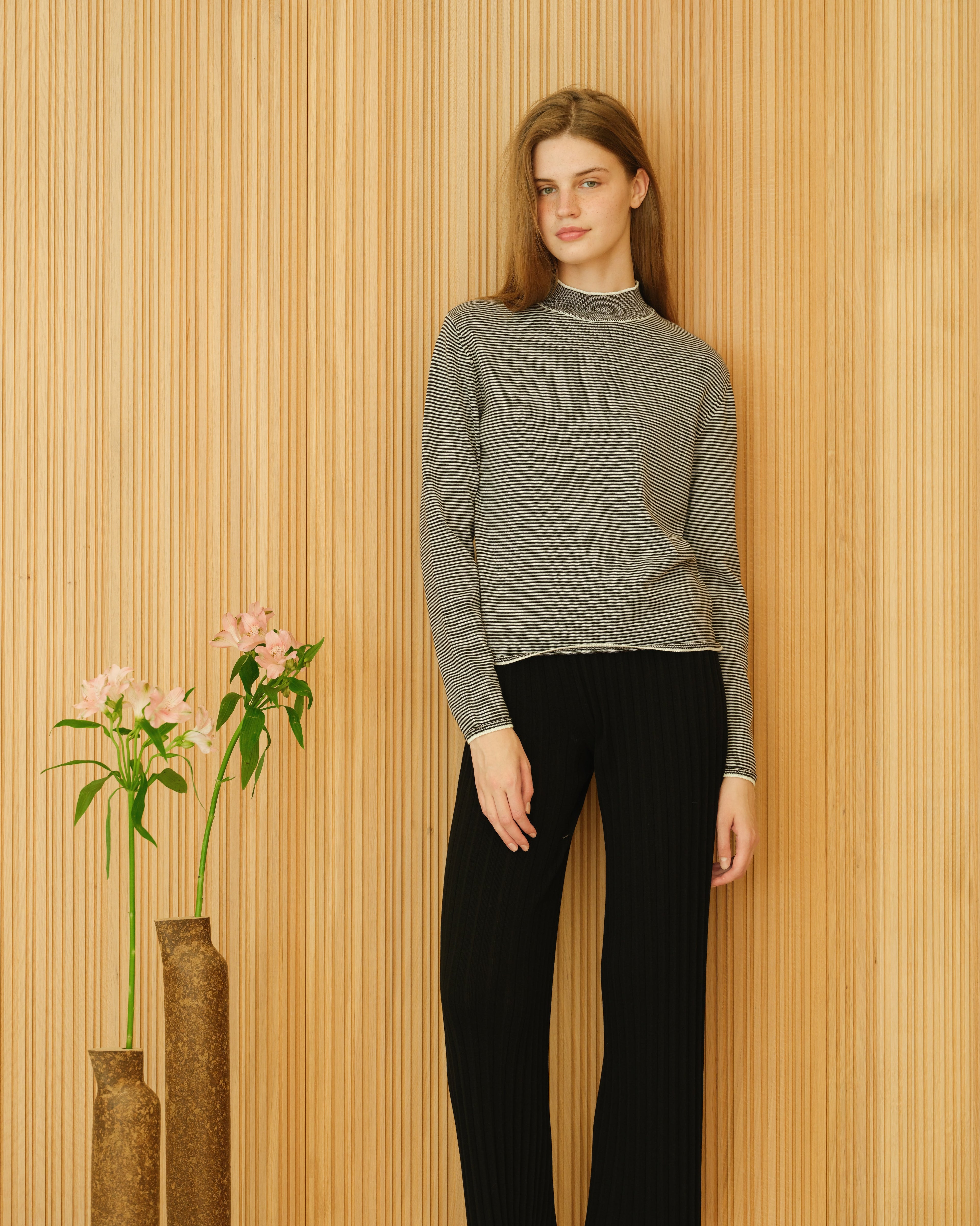 Maglia In Pima Cotone a Righe Collo a Giro Regolare OEKO TEX Toscana