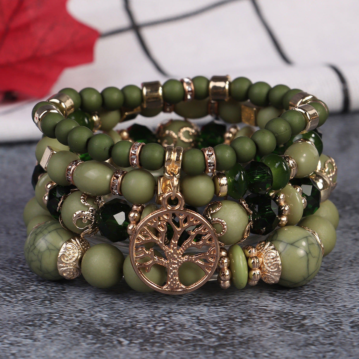 Cross-Border Popular 4-Piece Set of Bohemian Retro Style Multi-Layer Beaded Bracelets with Tree of Life Pendant Wholesale