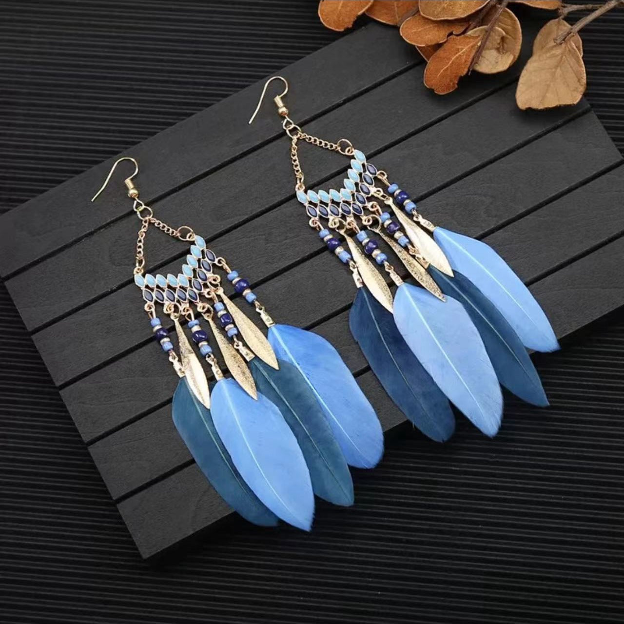 Bohemian Turquoise Earrings European and American Retro Owl Geometric Dreamcatcher Feather Tassel Earrings Women