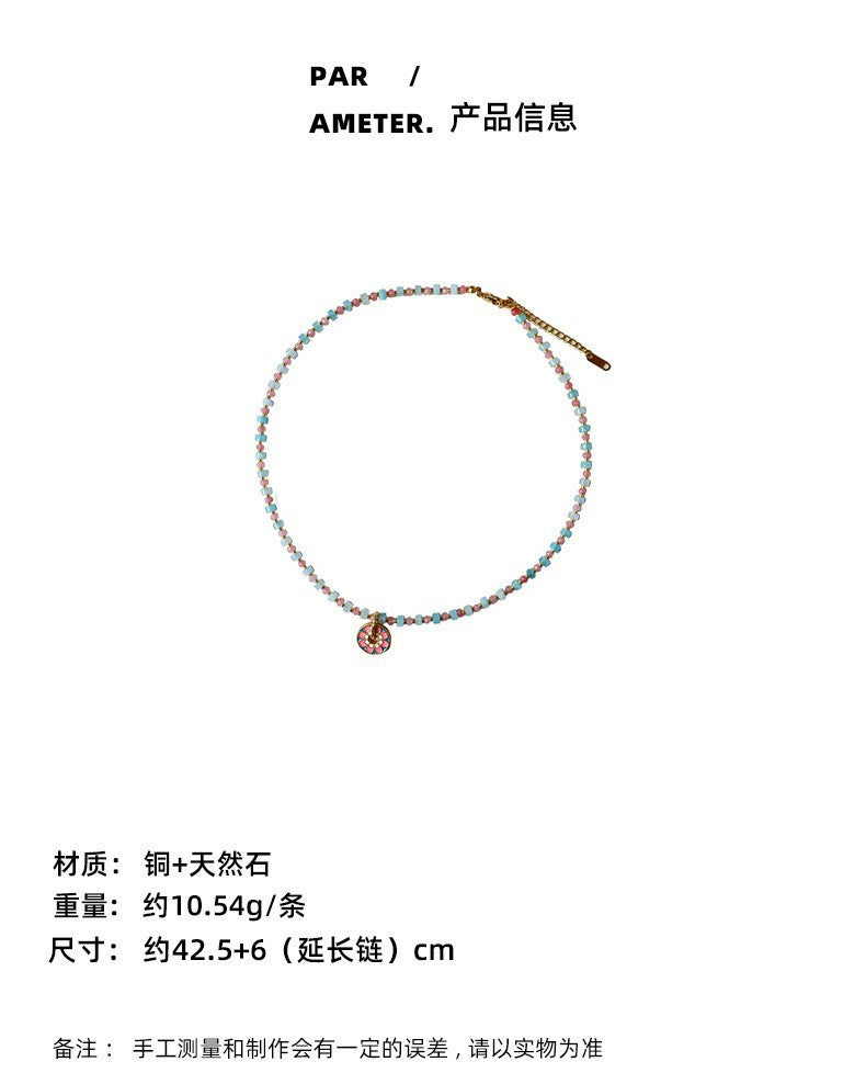 New Chinese Color Oil Dropping Enamel Natural Stone Beaded Necklace Entry Luxury High Fashion Exquisite All-match Clavicle Chain for Women