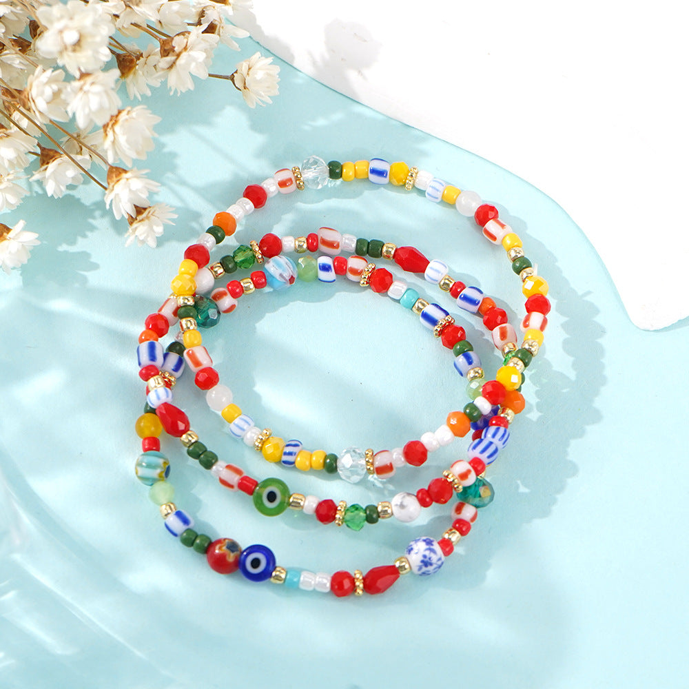 Cross-border Explosions Mixed Color Glass Bracelet Fashion All-match Exotic Color Crystal Bracelet Eye Design Stall