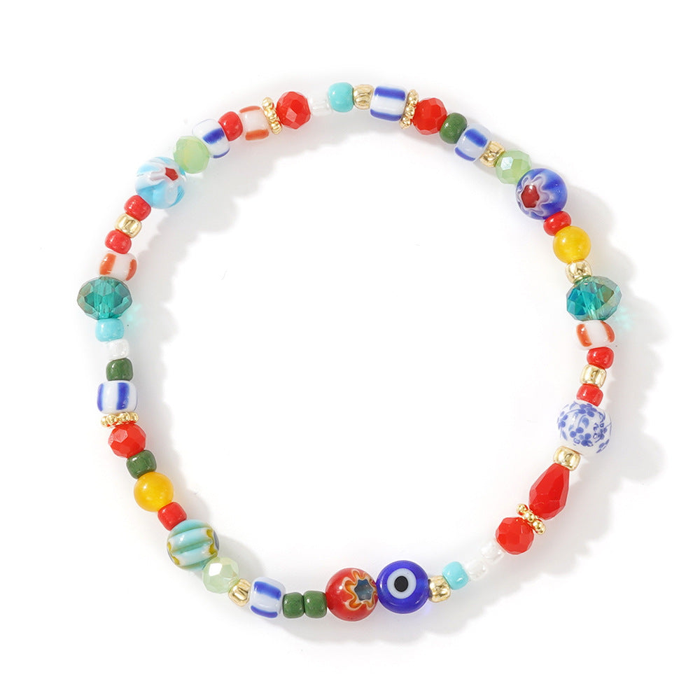 Cross-border Explosions Mixed Color Glass Bracelet Fashion All-match Exotic Color Crystal Bracelet Eye Design Stall