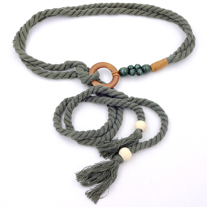 Ethnic Style Retro Belt Accessories High-End Yellow Women's Decoration with Skirt Knotted Braided Hemp Rope Waist Rope Tie