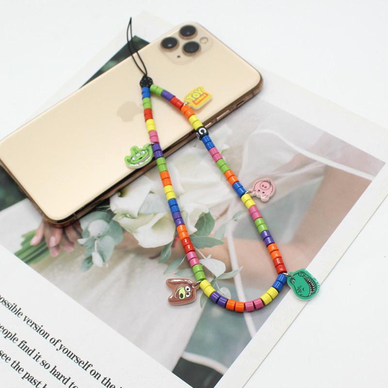 Online popular anti-lost mobile phone chain rainbow mobile phone chain same enamel beads DIY mobile phone lanyard factory direct sales