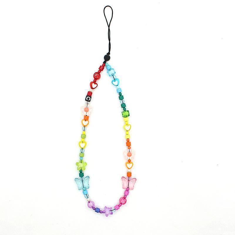 Online popular anti-lost mobile phone chain rainbow mobile phone chain same enamel beads DIY mobile phone lanyard factory direct sales