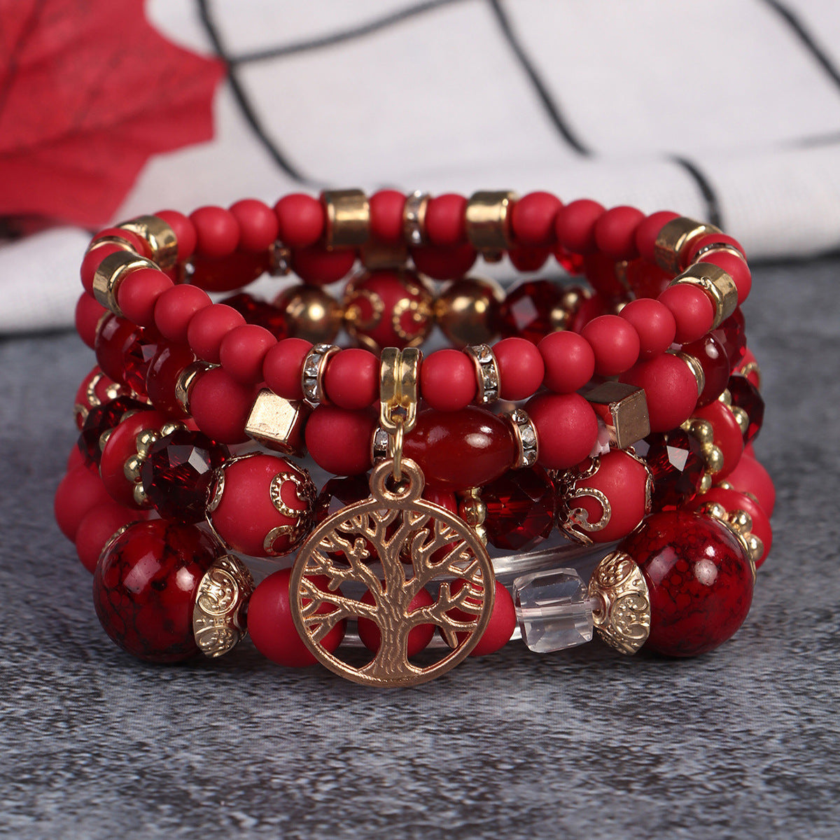 Cross-Border Popular 4-Piece Set of Bohemian Retro Style Multi-Layer Beaded Bracelets with Tree of Life Pendant Wholesale