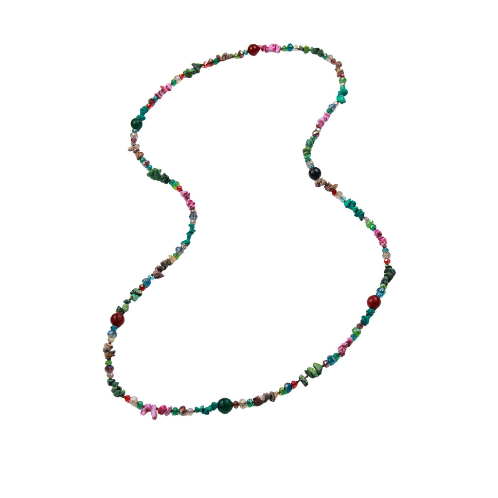 Amazon Cross-border European and American Ethnic Style Color Agate Crystal Beaded Long Necklace Women's Double-layer Woolen Chain Jewelry