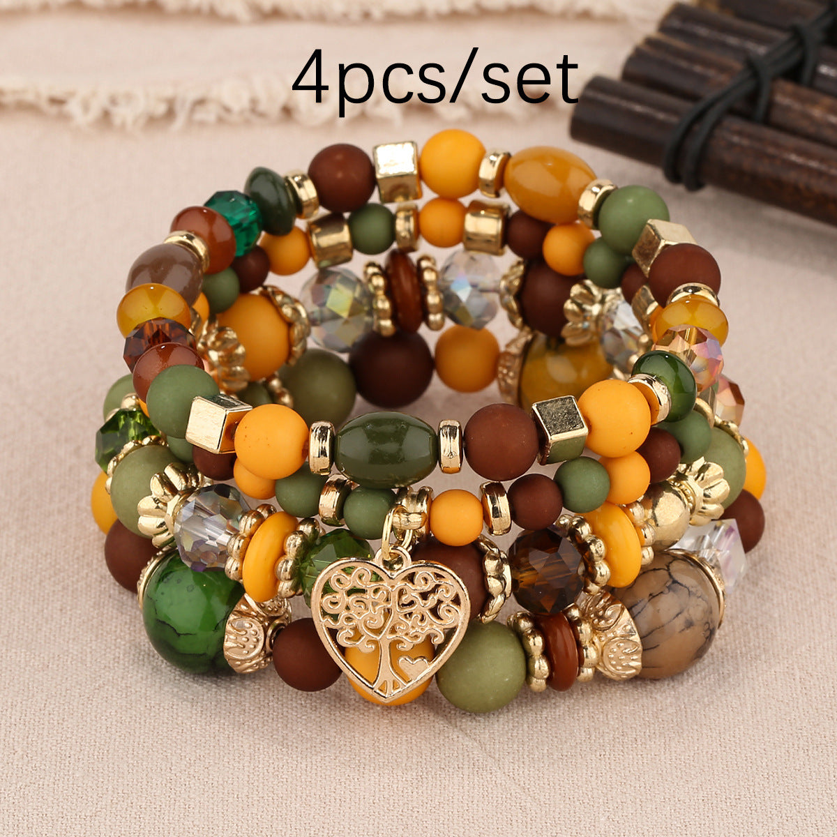 European and American Hot Sale Bohemian Style Multi-layer Hollow Love Pendant Tassel Bracelet suit Glass Beads Multi-layer Jewelry