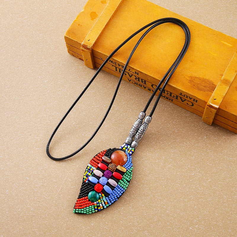New French Retro Woolen Chain Ethnic Niche Handmade Necklace Leaves Antique Hanfu Ancient Costume Accessories