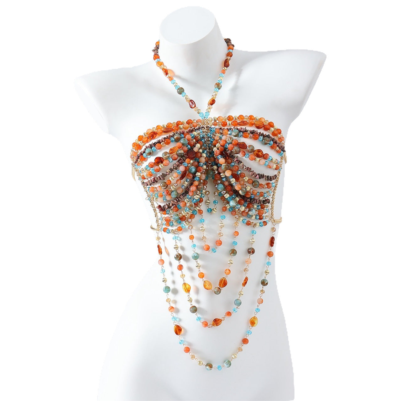 European and American Cross-Border Women's Clothing Sexy Halterneck Camisole Women's Outer Wear Inner Wear Tube Top Chest Ornaments Beaded Body Chain 2003