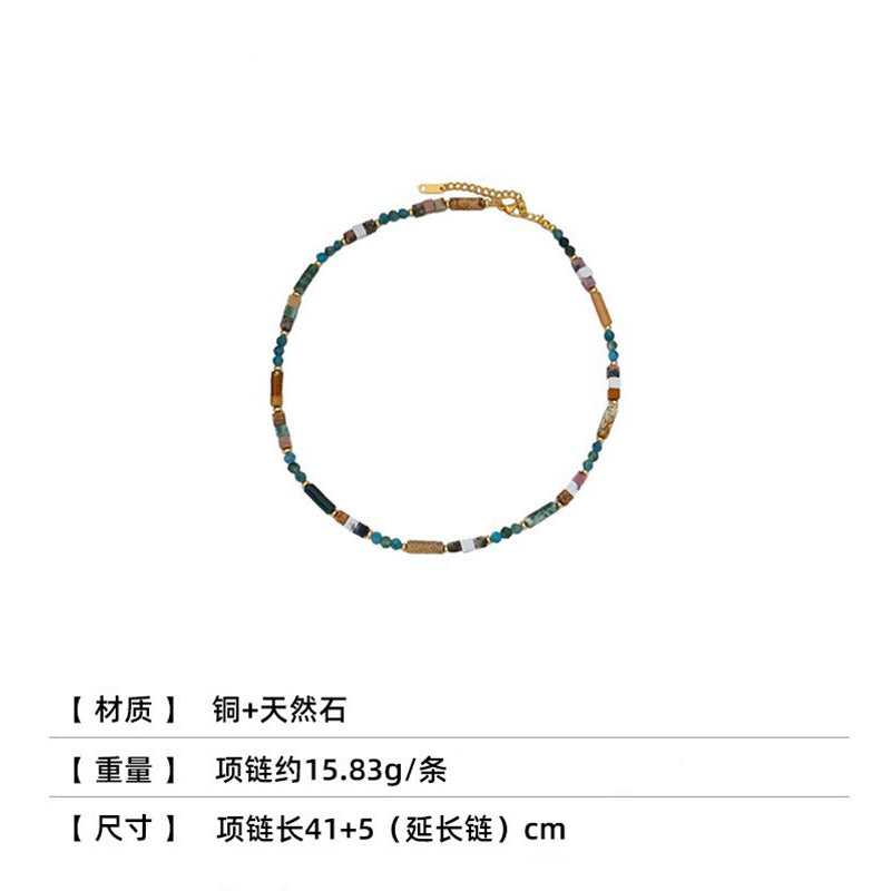 New Chinese Color Oil Dropping Enamel Natural Stone Beaded Necklace Entry Luxury High Fashion Exquisite All-match Clavicle Chain for Women