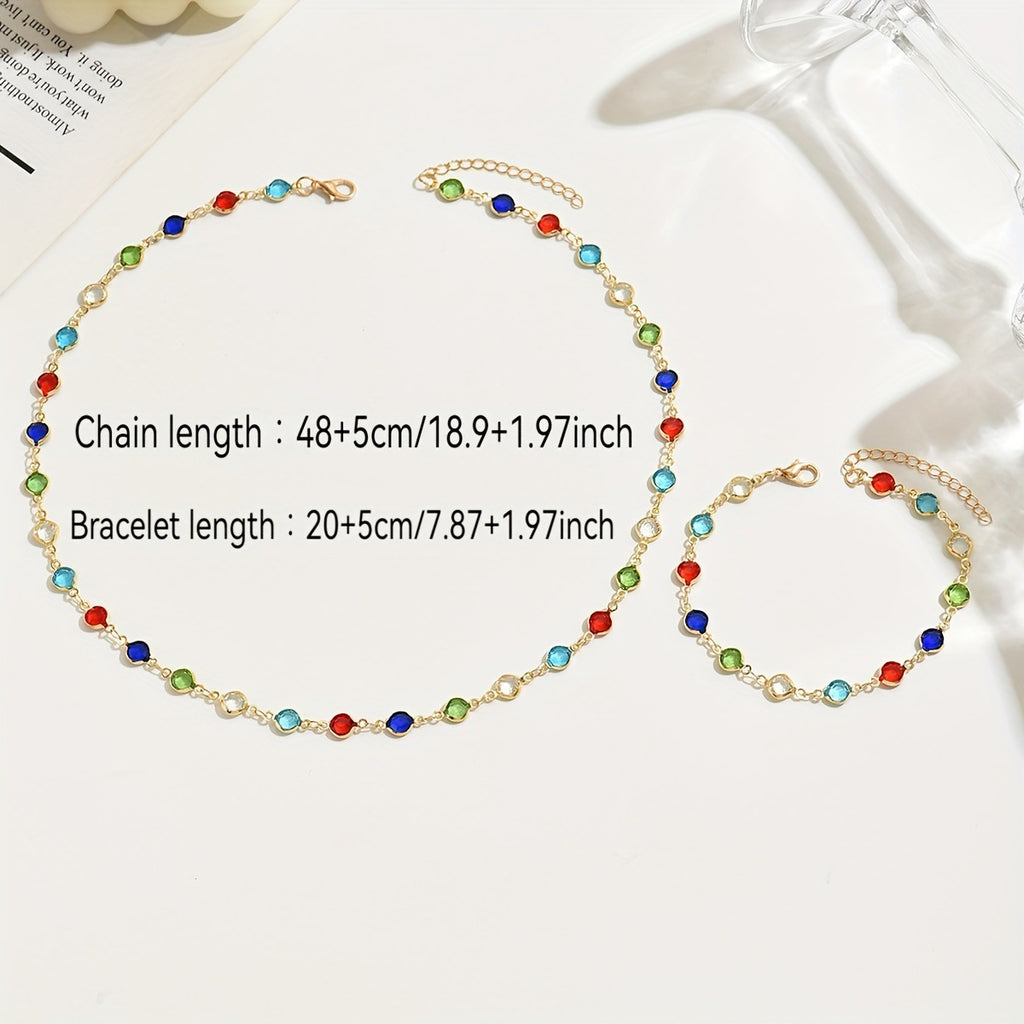 Collana e Bracciale Zirconi Colorati Set 2 Pezzi - Donna