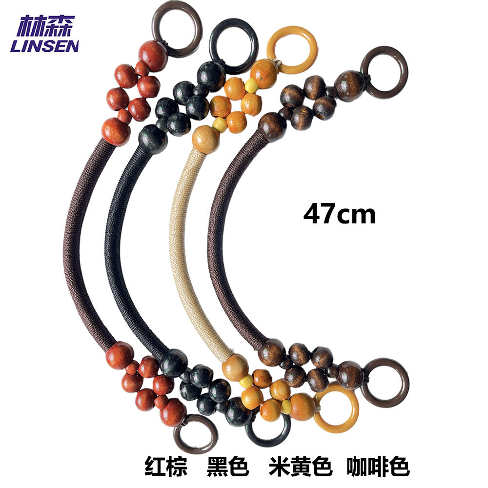 33/37/47 Wooden Bead Handle Rattan Woven Basket Carrying Ring Vintage Beaded Accessories Nylon Rope Handle