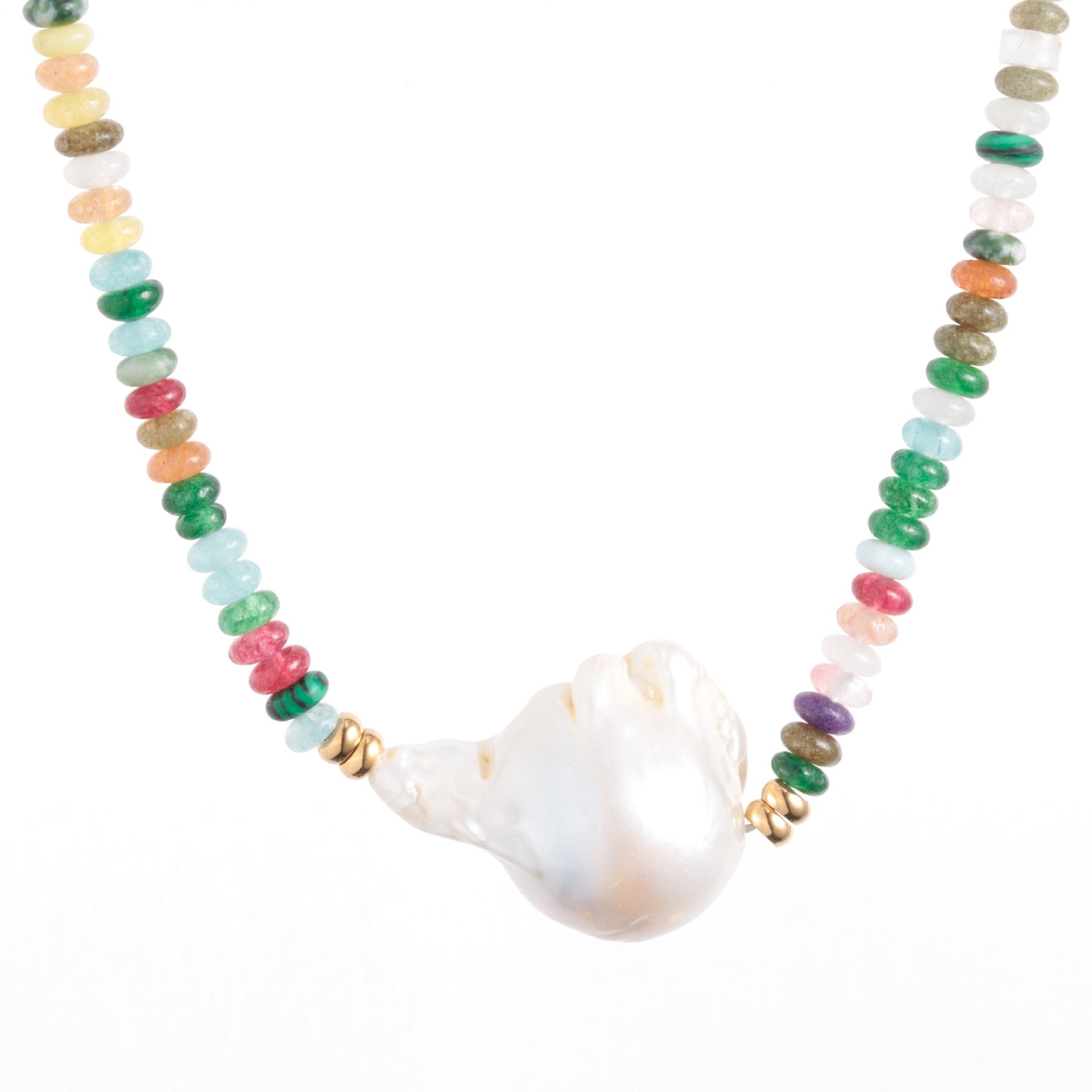 Joker Color Natural Stone Beaded Necklace Frisbee Tablet Shaped Baroque Freshwater Pearl Necklace Clavicle Chain Wholesale