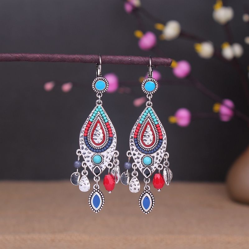Bohemian Turquoise Earrings European and American Retro Owl Geometric Dreamcatcher Feather Tassel Earrings Women