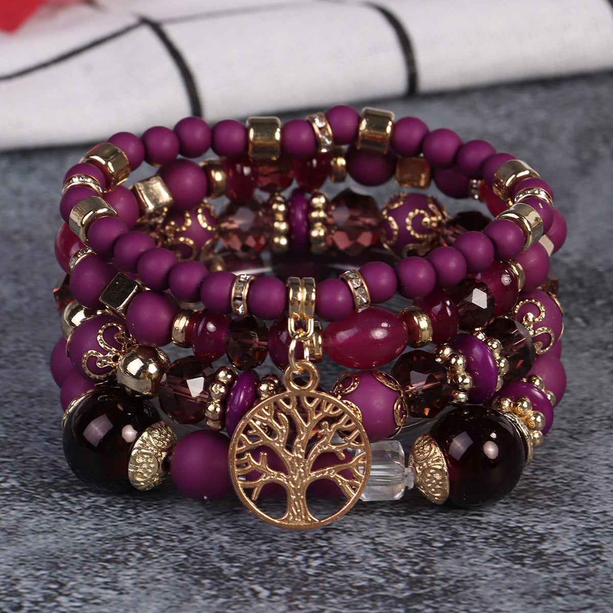 Cross-Border Popular 4-Piece Set of Bohemian Retro Style Multi-Layer Beaded Bracelets with Tree of Life Pendant Wholesale