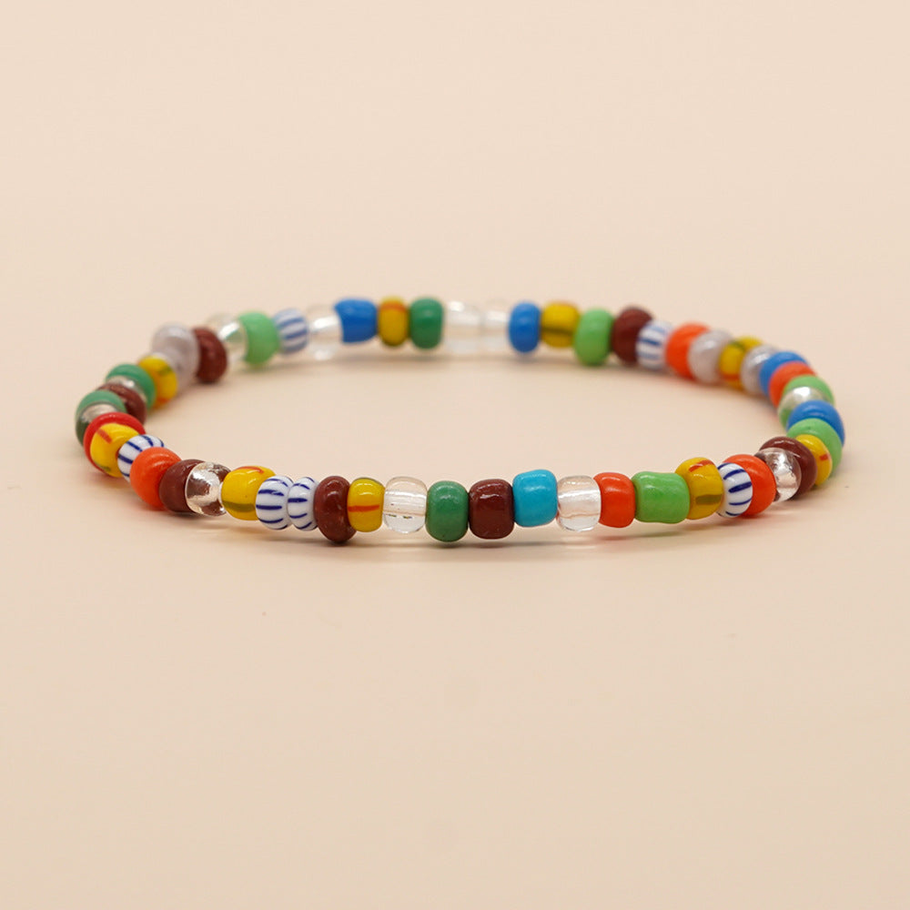 Ins Rainbow Bead Woven Bracelet Cross-border Multicolor Mix Fashion Jewelry Gift Stretch Bracelet Factory Wholesale