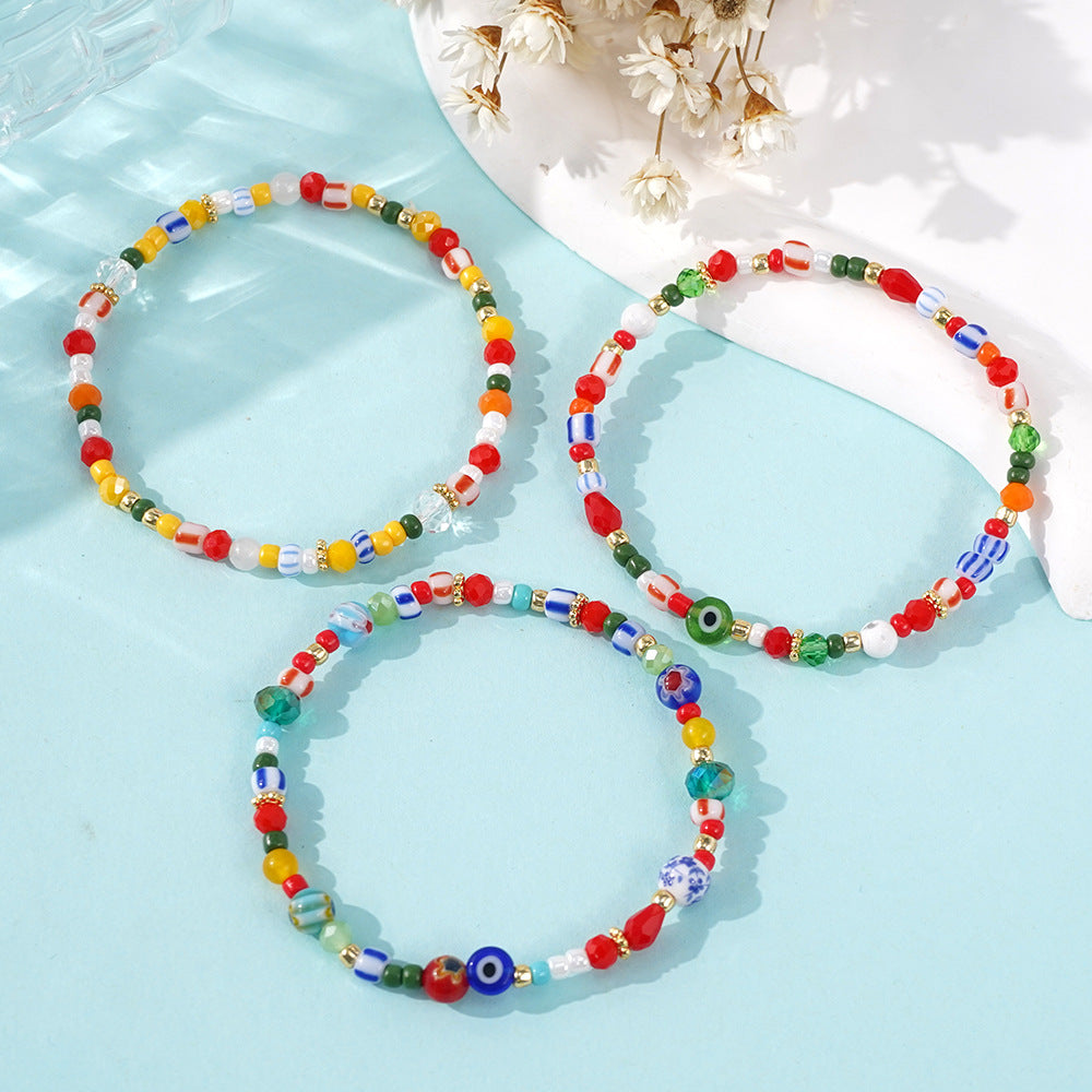 Cross-border Explosions Mixed Color Glass Bracelet Fashion All-match Exotic Color Crystal Bracelet Eye Design Stall