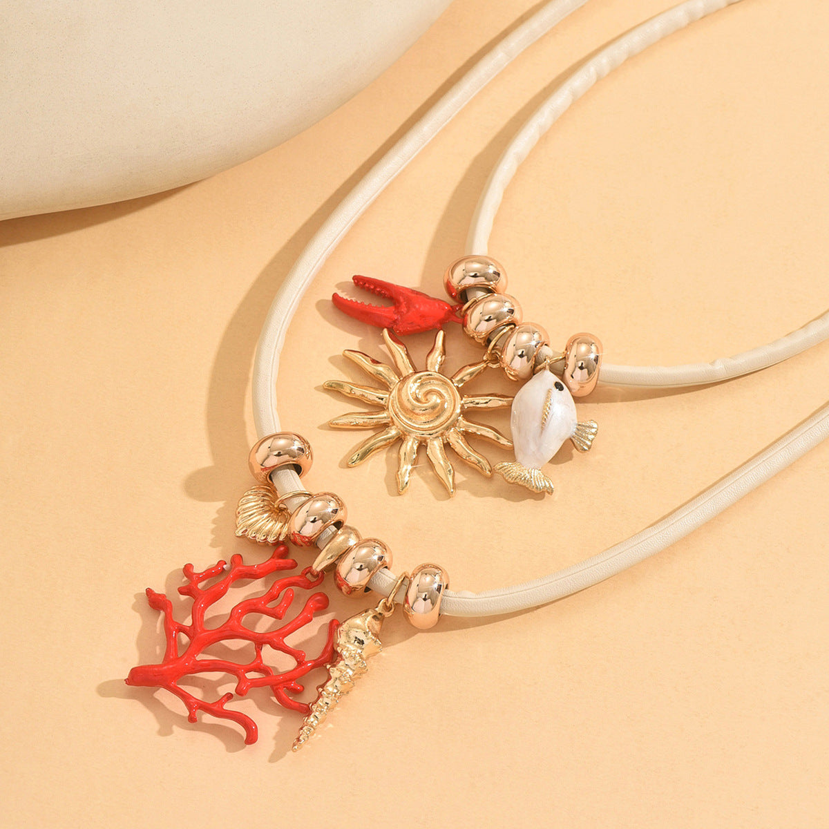 Ocean Coral Tower Snail Crab Claw Heart Oil Drop Necklace Two-Piece Set European and American Cross-Border Clavicle Chain High-End Jewelry