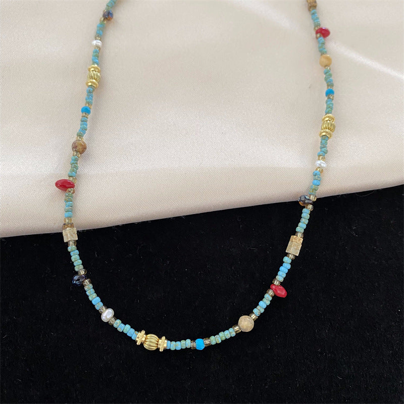 Retro New Chinoiserie Natural Stone Beaded Necklace 2025 New Fashion High-End Niche Accessible Luxury Clavicle Chain Accessories