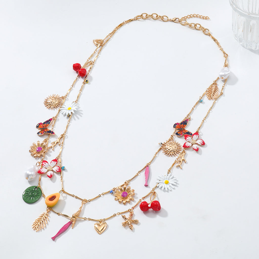 Za European and American Exaggerated Fish Leaf Heart Flower Butterfly Cherry Pendant Necklace Autumn Sweater Chain Women's Cross-Border Supply