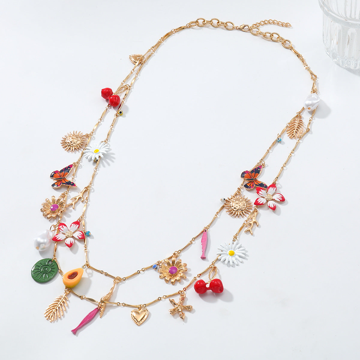 Za European and American Exaggerated Fish Leaf Heart Flower Butterfly Cherry Pendant Necklace Autumn Sweater Chain Women's Cross-Border Supply