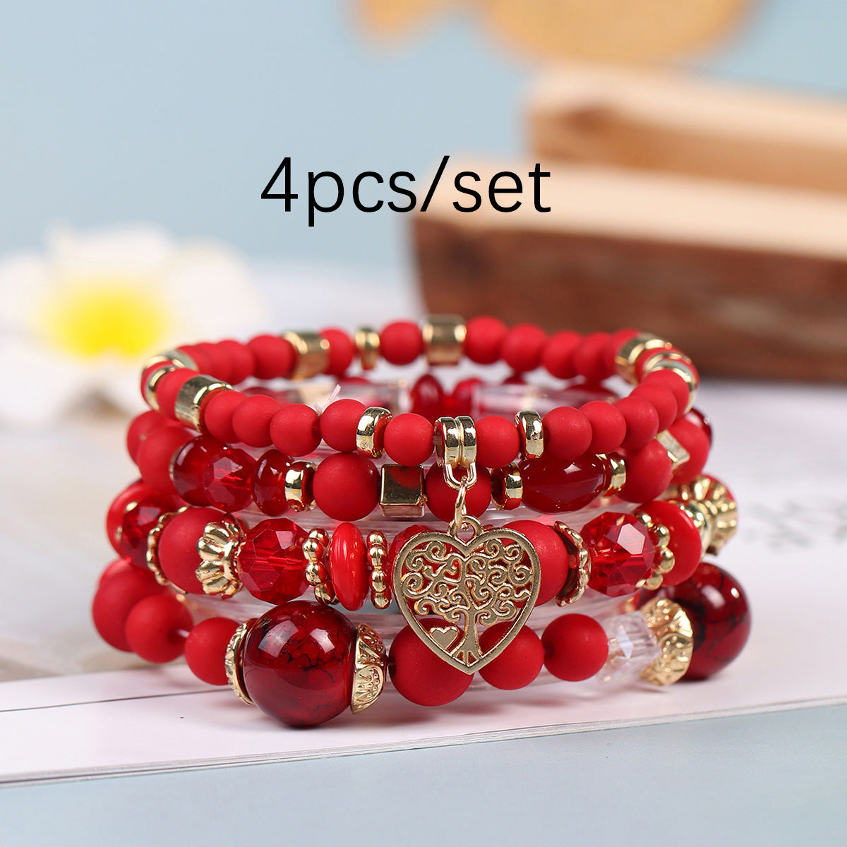 European and American Hot Sale Bohemian Style Multi-layer Hollow Love Pendant Tassel Bracelet suit Glass Beads Multi-layer Jewelry