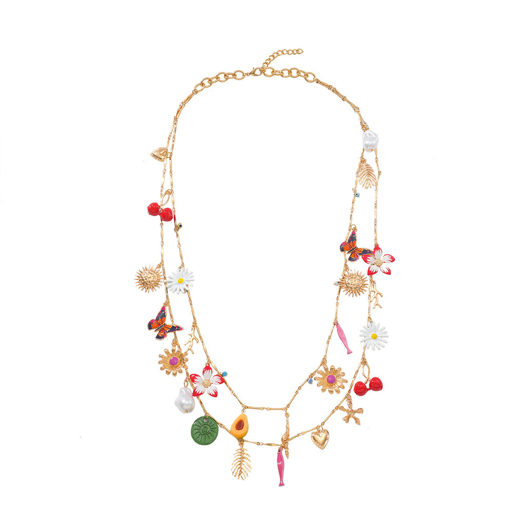Za European and American Exaggerated Fish Leaf Heart Flower Butterfly Cherry Pendant Necklace Autumn Sweater Chain Women's Cross-Border Supply