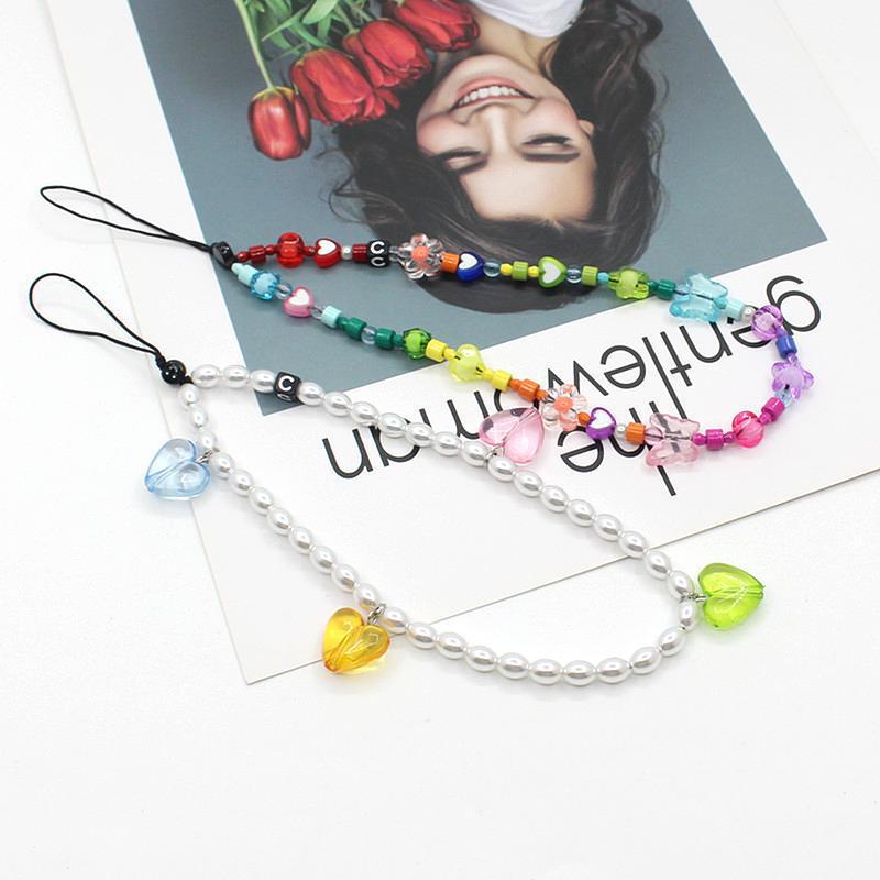 Online popular anti-lost mobile phone chain rainbow mobile phone chain same enamel beads DIY mobile phone lanyard factory direct sales