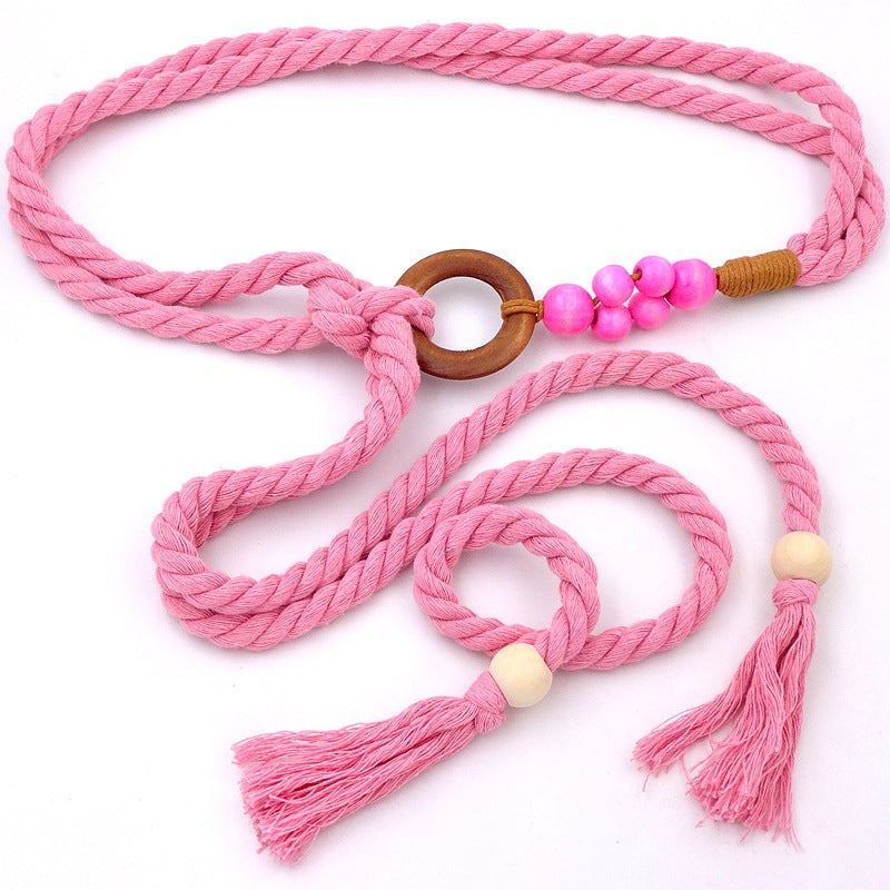 Ethnic Style Retro Belt Accessories High-End Yellow Women's Decoration with Skirt Knotted Braided Hemp Rope Waist Rope Tie