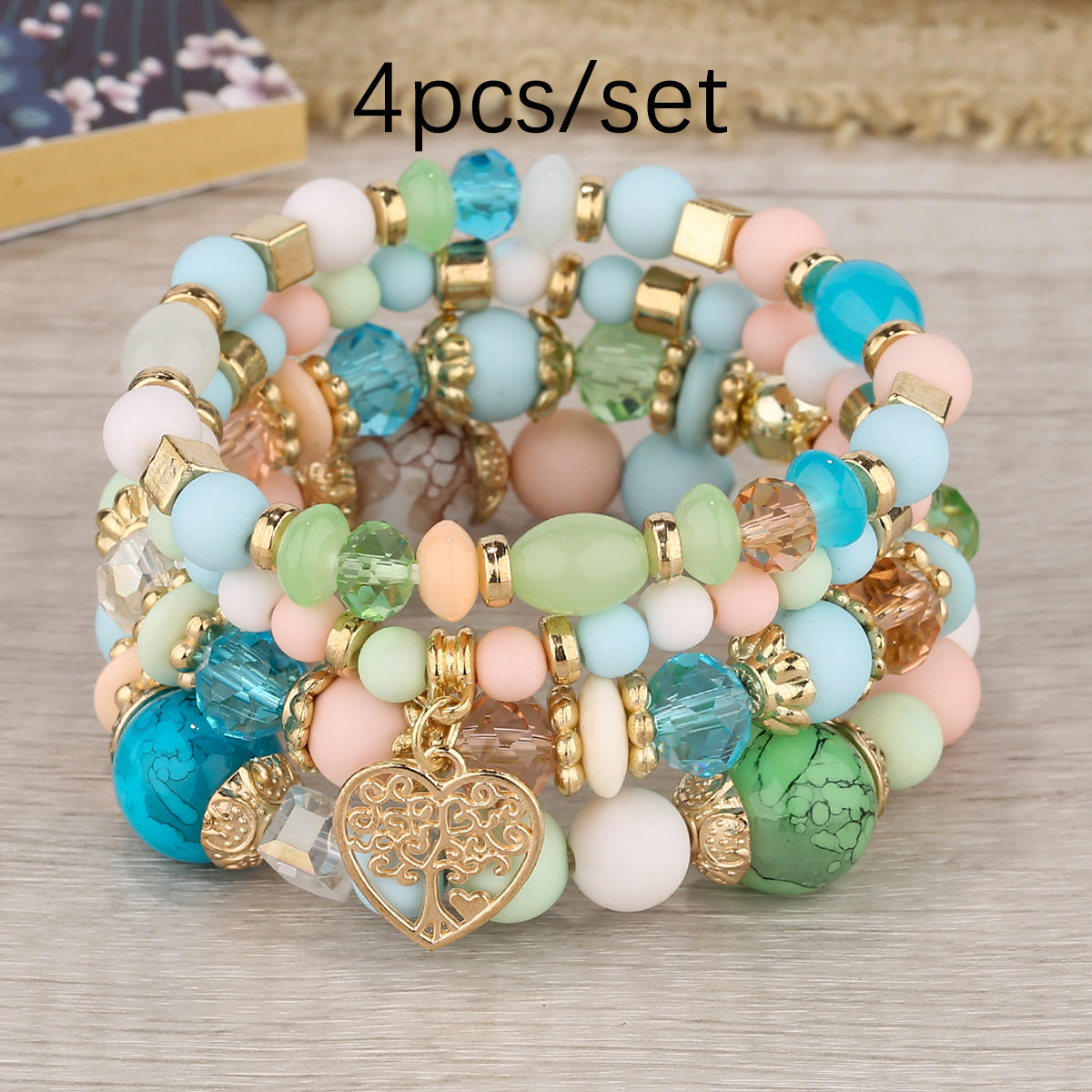 European and American Hot Sale Bohemian Style Multi-layer Hollow Love Pendant Tassel Bracelet suit Glass Beads Multi-layer Jewelry