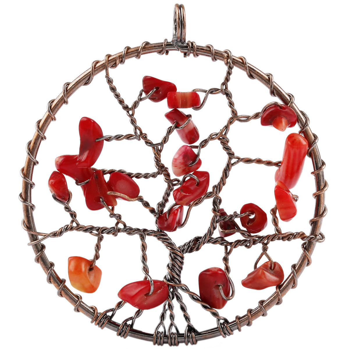 Bohemian style natural crystal gravel wound tree of life hollow pendant Fashion necklace crystal pendant