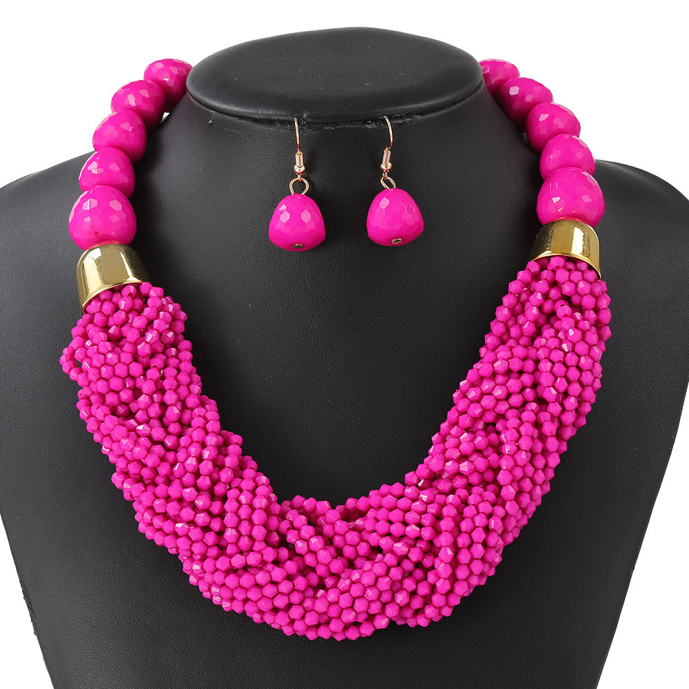 Cross-Border Woven Three-Piece Set of Beaded Rice Beads Multi-Layer Exaggerated Retro Ethnic Style Bohemian Necklace Set for Women