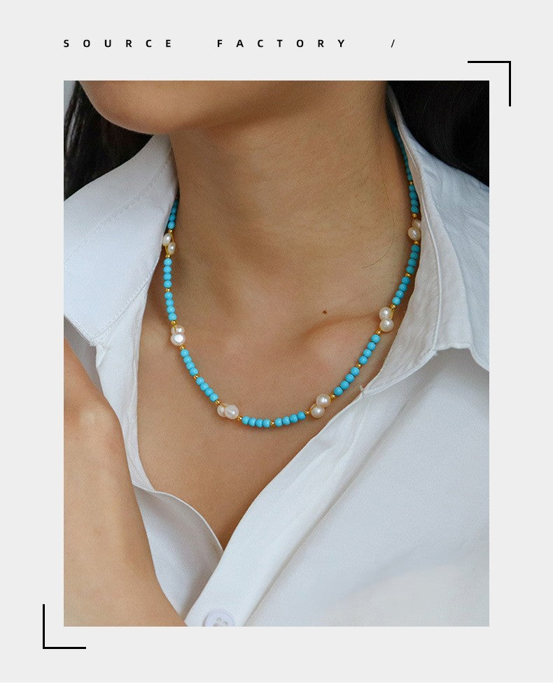 New Chinese Color Oil Dropping Enamel Natural Stone Beaded Necklace Entry Luxury High Fashion Exquisite All-match Clavicle Chain for Women