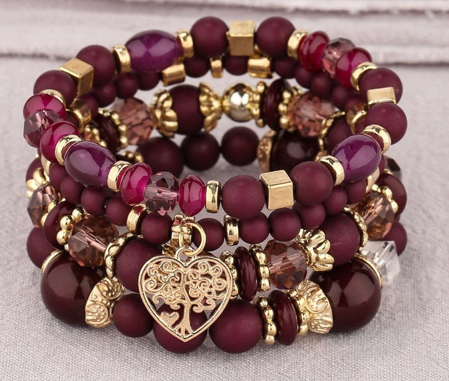 European and American Hot Sale Bohemian Style Multi-layer Hollow Love Pendant Tassel Bracelet suit Glass Beads Multi-layer Jewelry