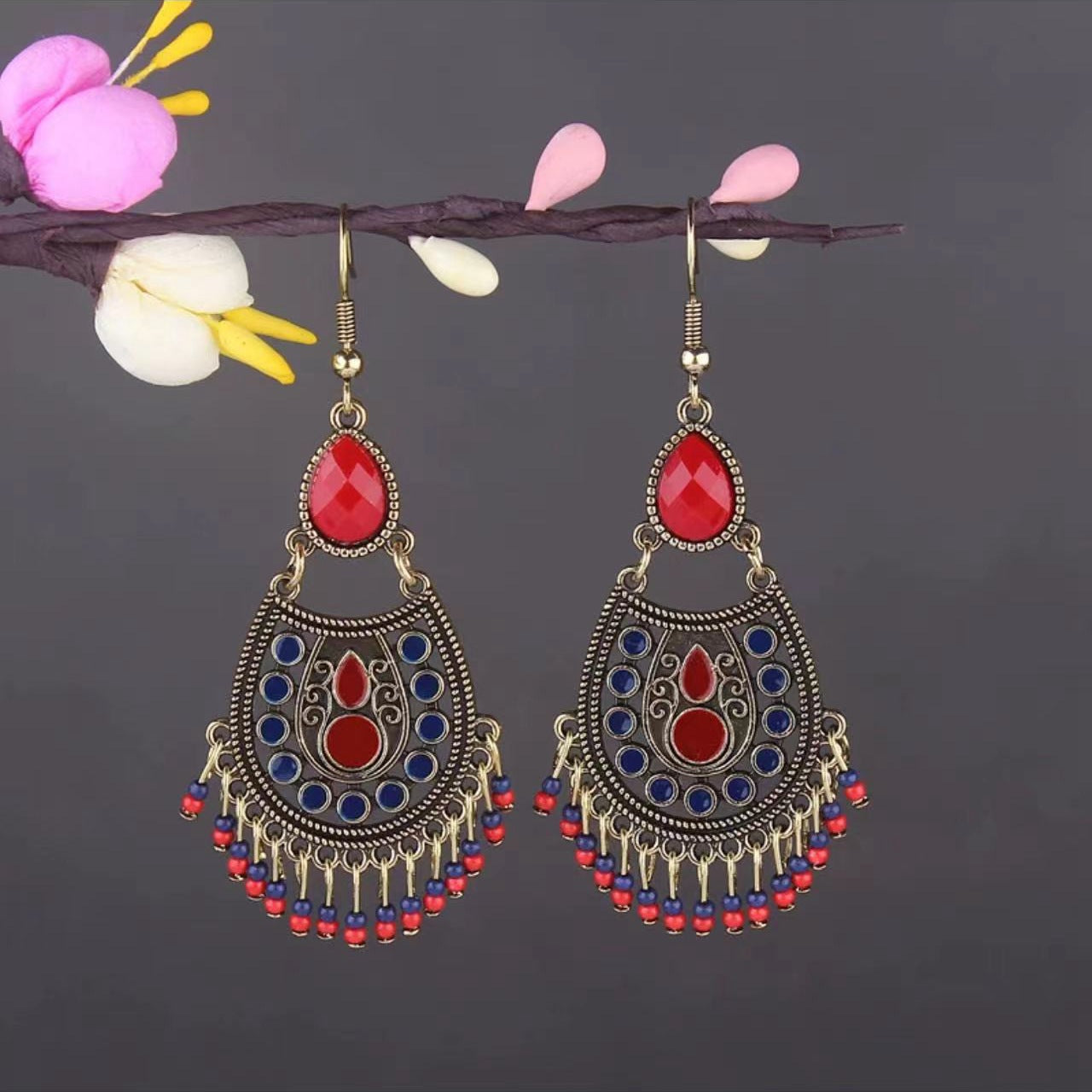 Bohemian Turquoise Earrings European and American Retro Owl Geometric Dreamcatcher Feather Tassel Earrings Women