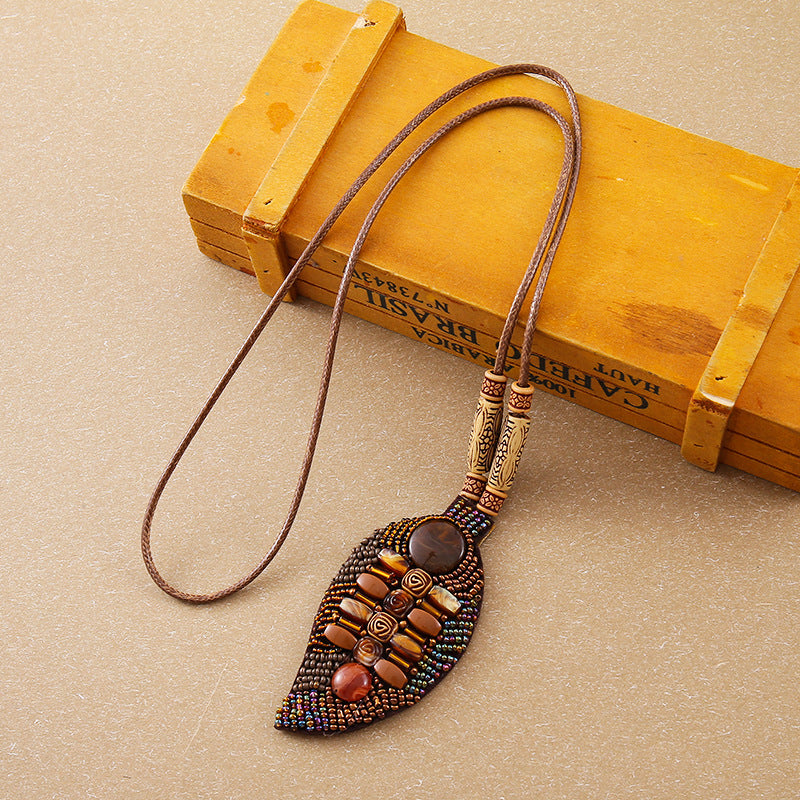 New French Retro Woolen Chain Ethnic Niche Handmade Necklace Leaves Antique Hanfu Ancient Costery Accessories
