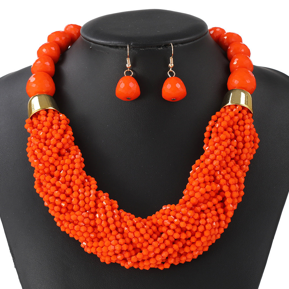 Cross-Border Woven Three-Piece Set of Beaded Rice Beads Multi-Layer Exaggerated Retro Ethnic Style Bohemian Necklace Set for Women