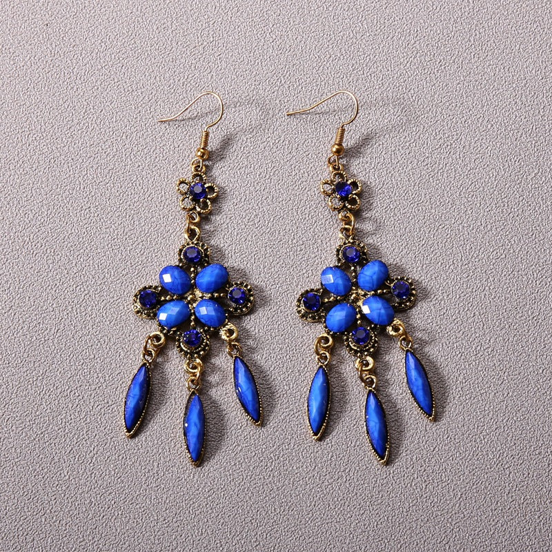 Bohemian Turquoise Earrings European and American Retro Owl Geometric Dreamcatcher Feather Tassel Earrings Women