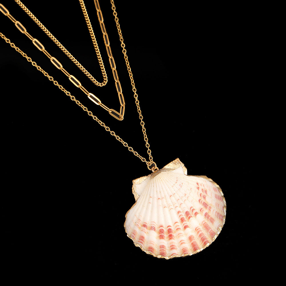 Cross-Border Stainless Steel Necklace Shell Titanium Steel Pendant New Pearl Jewelry Seaside Accessories European and American Non-Fading Jewelry