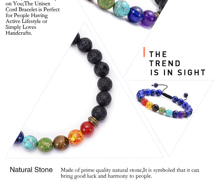 Bracciale Agata Naturale Pietra Vulcanica Yoga - Colorato