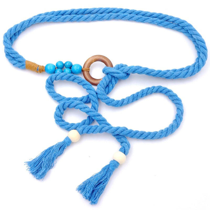 Ethnic Style Retro Belt Accessories High-End Yellow Women's Decoration with Skirt Knotted Braided Hemp Rope Waist Rope Tie